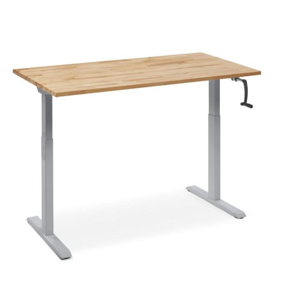 Deskin Arbeitstisch manuell höhenverstellbar Flex Modul K, 27 mm Buche Massiv, Gestell Alusilber, B 1500 x T 700 x H 710-1190 mm, 360362