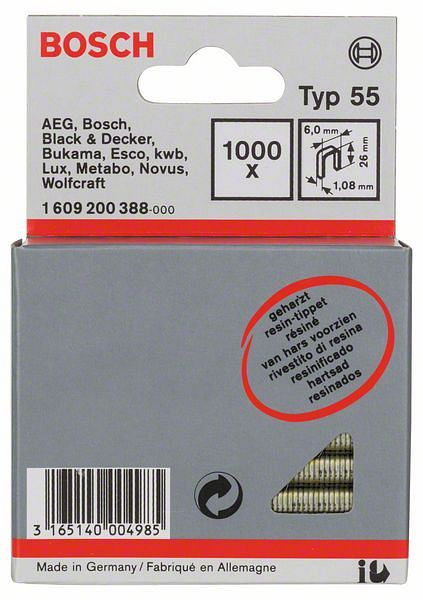 Bosch Schmalrückenklammer Typ 55, geharzt 6 x 1,08 x 26 mm, 1000er-Pack, 1609200388