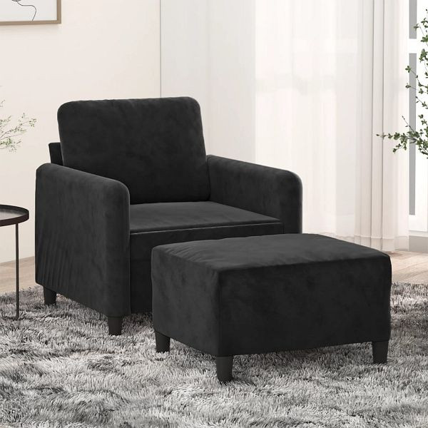 vidaXL Sessel mit Hocker Schwarz 60 cm Samt, Füllung: Schaumstoff, 3201169