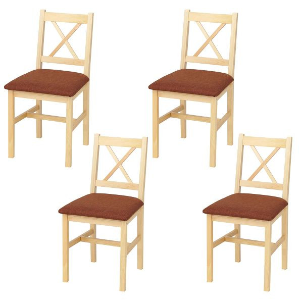 Mendler 4er-Set Esszimmerstuhl HWC-F77, Lehnstuhl Küchenstuhl Stuhl, Massiv-Holz Stoff Landhaus, natur Polster terrakotta, 118618