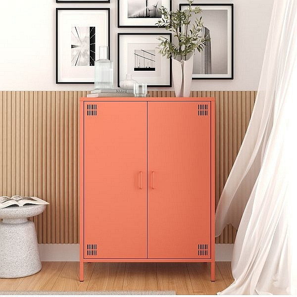 Mades Metall Möbel Pera7, Sideboard 2 Türen - 80,5 x 40 x 109,5 cm Lachsfarben, 152.68.10.106.06
