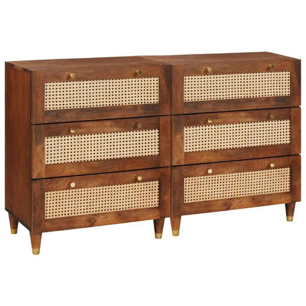 vidaXL Sideboard Set, 2er Set, Braun 60 x 33.5 x 75 cm Massivholz Mango, 3310169