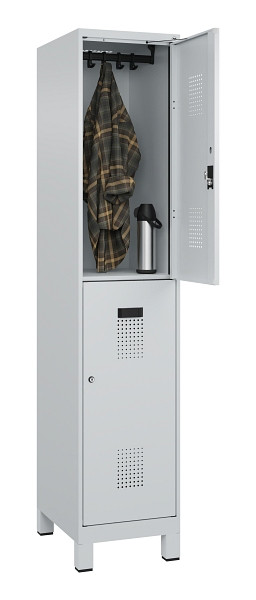 C+P Doppelstöckiger Spind Evolo PLUS, mit Füßen, 2 Fächer, 1950x400x500mm, 7035, Frontfarbe RAL 7035 Lichtgrau, Zylinderschloss, 049310-12 S10040
