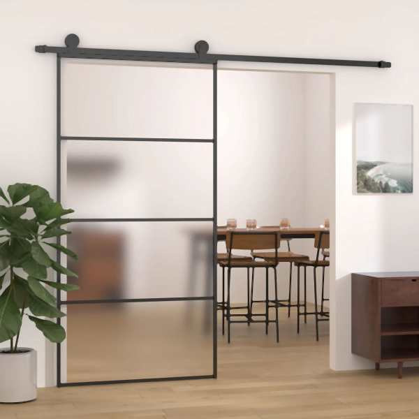 vidaXL Schiebetür ESG Glas und Aluminium mattiert 102,5x205 cm Schwarz, 151663