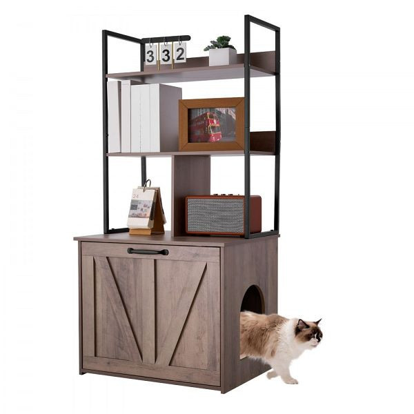 VEVOR Katzenschrank 600x500x1272 mm, mit Regalen & Ablage, Katzentoilettenschrank aus Holz, mit Tür & Haken, XHSCBBSNJSMS8FWBX001V0