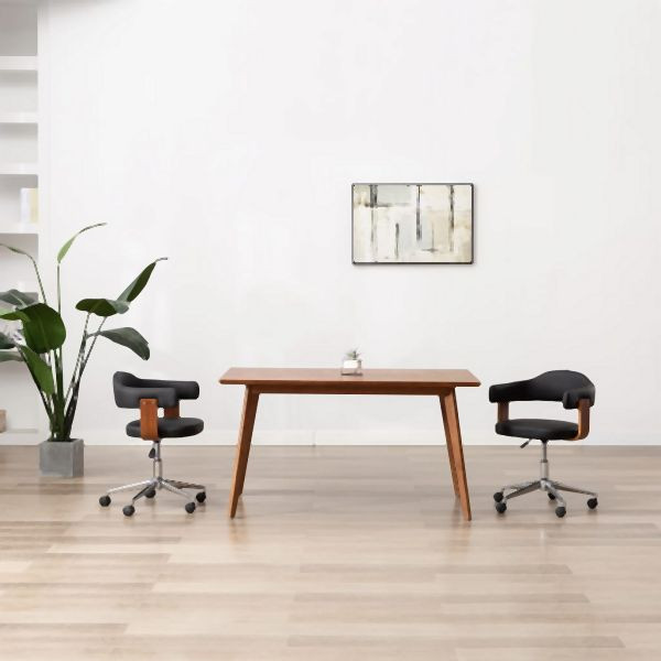 vidaXL Esszimmerstühle 2 Stk. Drehbar Schwarz Bugholz und Kunstleder, 3054890