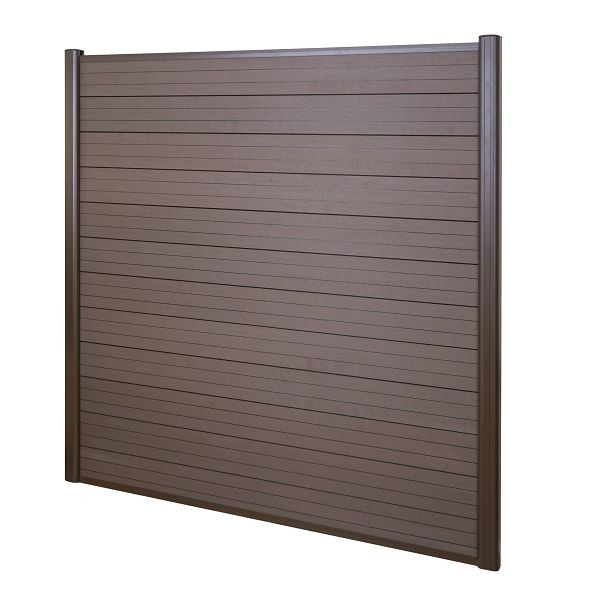 Mendler WPC-Sichtschutz Sarthe, Windschutz Zaun, Alu-Pfosten, Basiselement, 1,90m braun, 54413+54414+54415