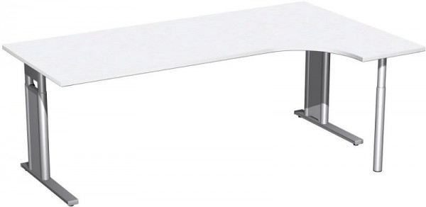 geramöbel PC-Schreibtisch rechts höhenverstellbar, C Fuß Blende optional, 2000x1200x680-820, Weiß/Silber, N-647317-WS