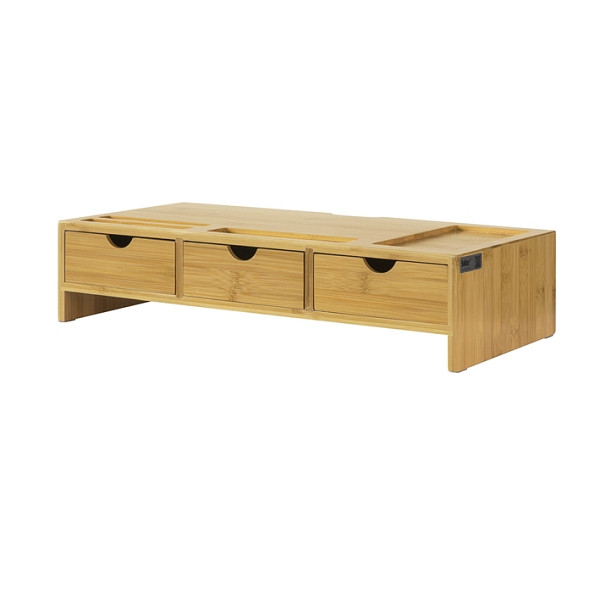 SoBuy Bildschirmerhöhung mit 3 Schubladen Holzfarbe 51x25x11.5cm, Modern, BBF03-N
