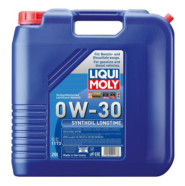 LIQUI MOLY Motoröl Synthoil Longtime 0W-30, Kanister Kunststoff, VE: 20 Liter, 1173