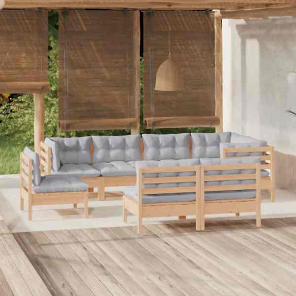 vidaXL 8-tlg. Garten-Lounge-Set mit Grauen Kissen Kiefer Massivholz, 3096465