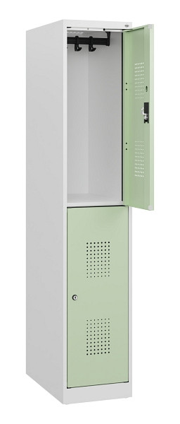 C+P Doppelstöckiger Spind Evolo PLUS, 2 Fächer, 1530x300x500mm, 9016/6019, Zylinderschloss, 0493005-10 S10052
