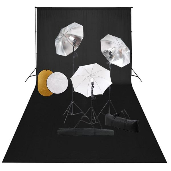 vidaXL Fotostudio-Set mit Leuchten, Schirmen, Hintergrund, Reflektor, 3067095