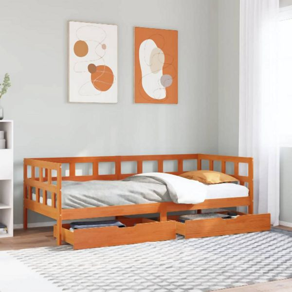 vidaXL Tagesbett mit Schubladen Wachsbraun 80x200 cm Massivholz Kiefer, 3302090