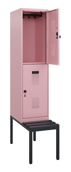 C+P Doppelstöckiger Spind Evolo PLUS, Bank, 2 Fächer, 1950x400x815mm, 3015/3015, Drehriegel, Sitzfläche Kunststoff, Sitzbank, 0493505-12 S10129