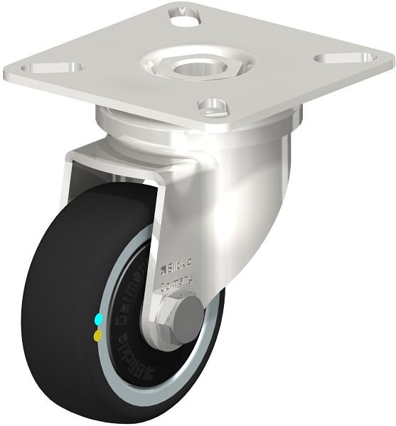 Blickle LPXA-PATH 50KD-ELS-FK Edelstahl-Apparate-Lenkrolle mit Anschraubplatte, Thermoplastisches Polyurethan, Grau, 853512