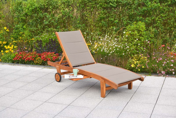 Merxx Acapulco Liege, Rückenteil mehrfach verstellbar, ausziehbare Ablage, gepadded, FSC Akazinholz mit Textilbespannung, 23335-309