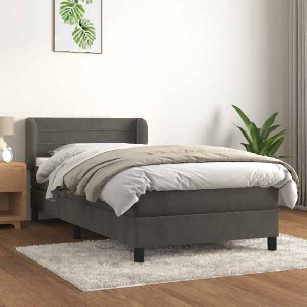 vidaXL Boxspringbett mit Matratze Dunkelgrau 90x190 cm Samt, 3127524
