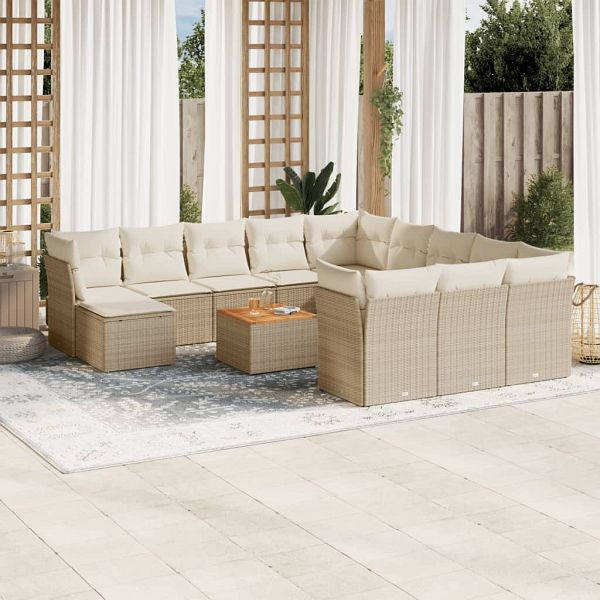 vidaXL 13-teilig Garten-Sofagarnitur mit Kissen Beige Poly Rattan, 3256317