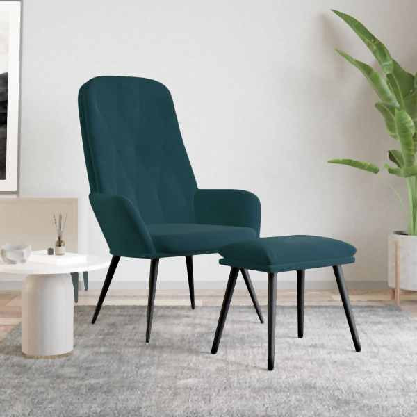 vidaXL Relaxsessel mit Hocker Blau Samt, Füllung: Schaumstoff, 3097629