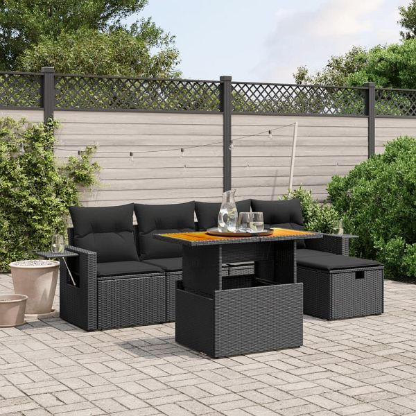 vidaXL 6-teilig Garten-Sofagarnitur mit Kissen Schwarz Poly Rattan, 3275694