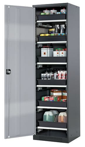 asecos Chemikalienschrank Systema-T CS-56L, Korpus anthrazit, Flügeltüren silber, 6 Tablarauszüge, 209066