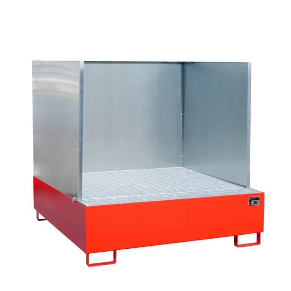 STEIN HGS Auffangwanne AW/SW, mit Spritzschutzwand, 450 Liter, RAL 3000 feuerrot, Gesamthöhe 1360 mm, lackiert, 4 x 200 Liter Fass, 79189.0020