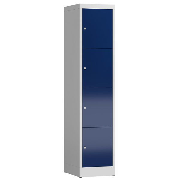 Lüllmann ClassiX Schließfachschrank, 1 Abteil, 4 Fächer, 1800 x 415 x 500 mm, lichtgrau/enzianblau, X-523411