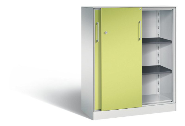 C+P Schiebetürenschrank Asisto, H1310xB1000xT435mm, Farbe: Lichtgrau / Viridingrün, Bügelgriff, 3 OH, 142032-000 S10138