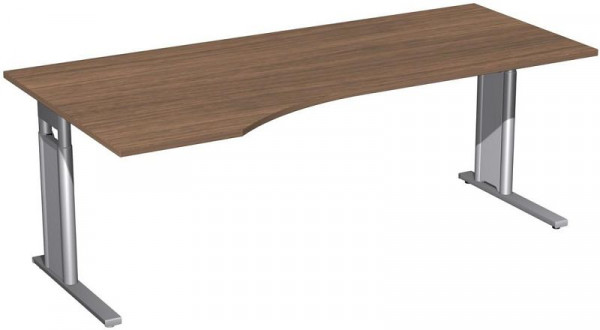 geramöbel PC-Schreibtisch links höhenverstellbar, C Fuß Blende optional, 2000x1000x680-820, Nussbaum/Silber, N-647314-NS