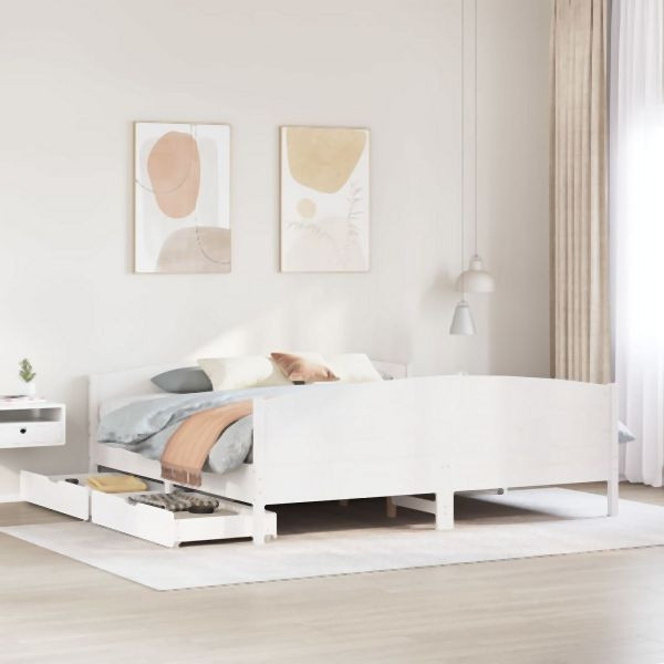 vidaXL Massivholzbett ohne Matratze Weiß 180x200 cm Kiefernholz, 3301780