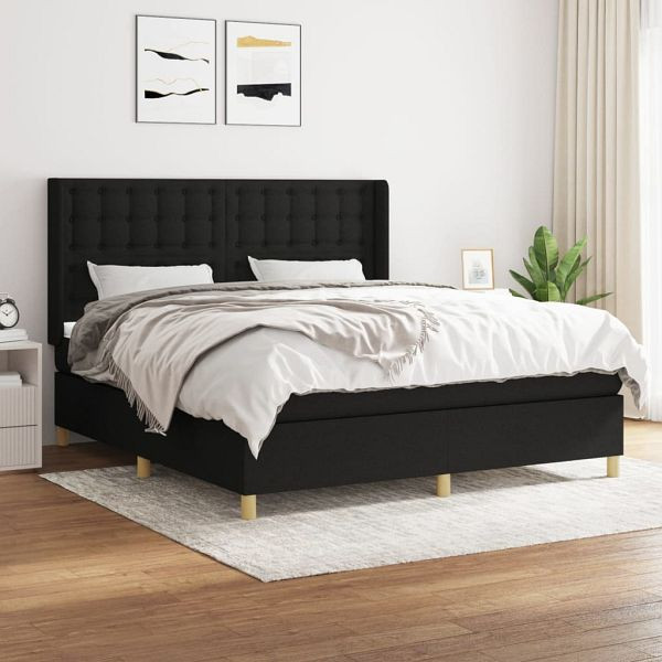 vidaXL Boxspringbett mit Matratze Schwarz 160x200 cm Stoff, 3132323