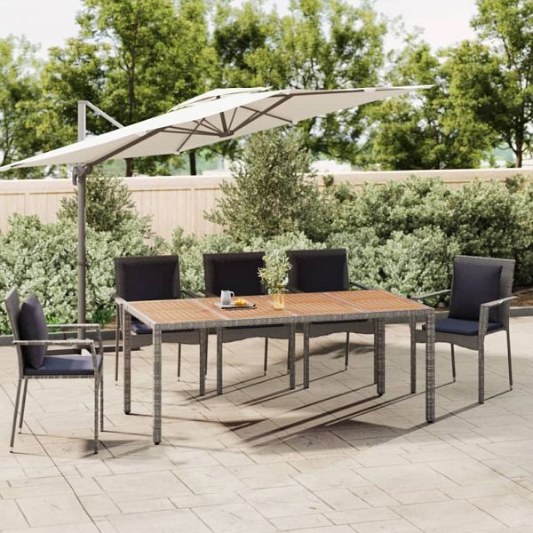 vidaXL Gartentisch mit Holzplatte Grau Poly Rattan & Massivholz Akazie, 319555