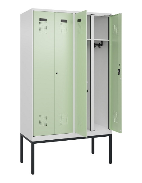 C+P Schwarz-Weiß-Spind Evolo PLUS, Gestell, 4 Abteile, 2120x1200x500mm, 9016/601, Zylinderschloss, 0490327-40 S10046