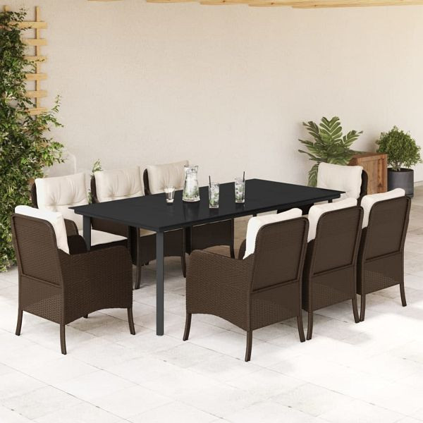 vidaXL 9-teilig Garten-Essgruppe mit Kissen Braun Poly Rattan, 3211947