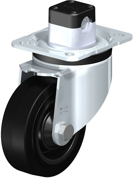 Blickle LK-POEV 100KD-1-CS11 Stahlblech-Lenkrolle, schwere Ausführung, mit Anschraubplatte & Zentralfeststeller, Elastik-Vollgummi, Schwarz, 850963