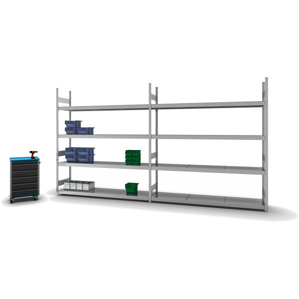 hofe Großfach-Grundregal, 2500x500x2200 mm, 4 Fachebenen, verzinkt, 350 kg Fachlast, 1750 kg Feldlast, zweiseitige Bedienung, GZG25522B