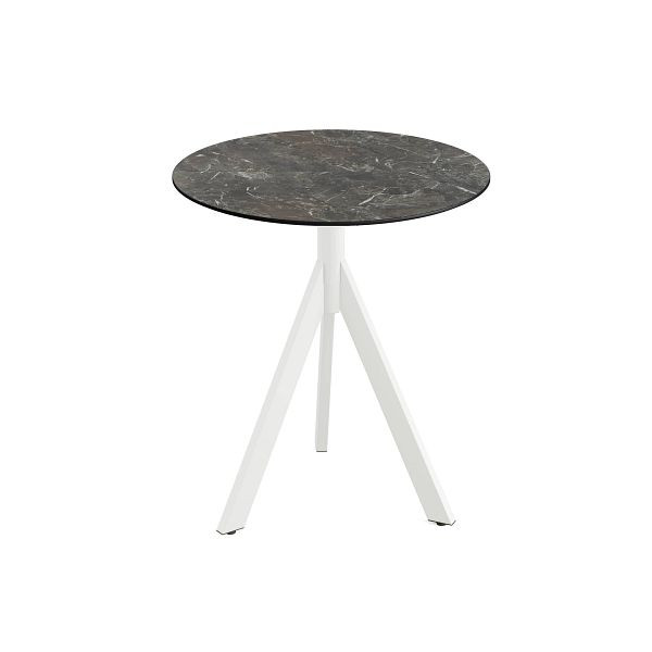 Feros Infinity Tripod Terrassentisch Weiß frame + Galaxy Marble HPL Tischplatte Ø70 cm, 140021570