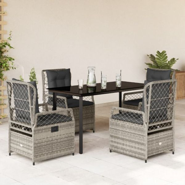 vidaXL 5-teilig Garten-Essgruppe mit Kissen Grau Poly Rattan, 3262994