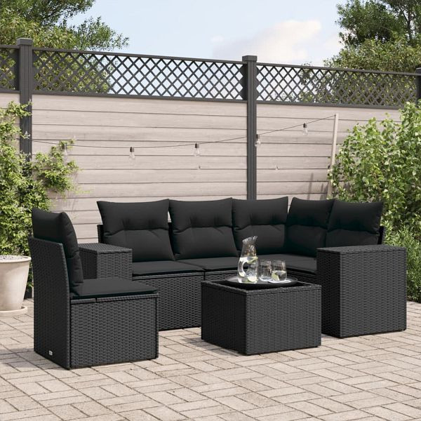 vidaXL 6-teilig Garten-Sofagarnitur mit Kissen Schwarz Poly Rattan, 3254912
