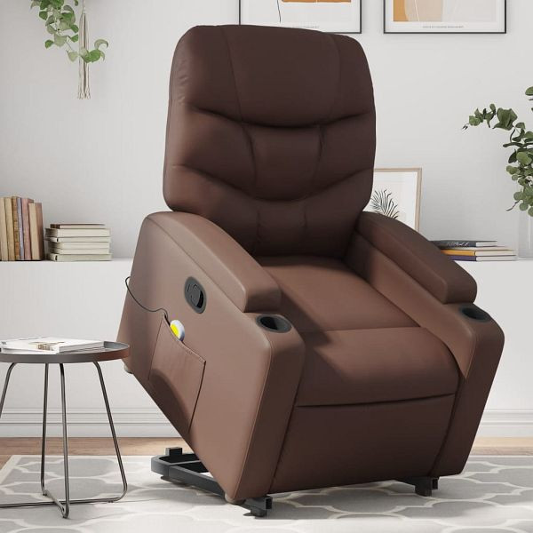 vidaXL Massagesessel mit Aufstehhilfe Braun Kunstleder, 3204667