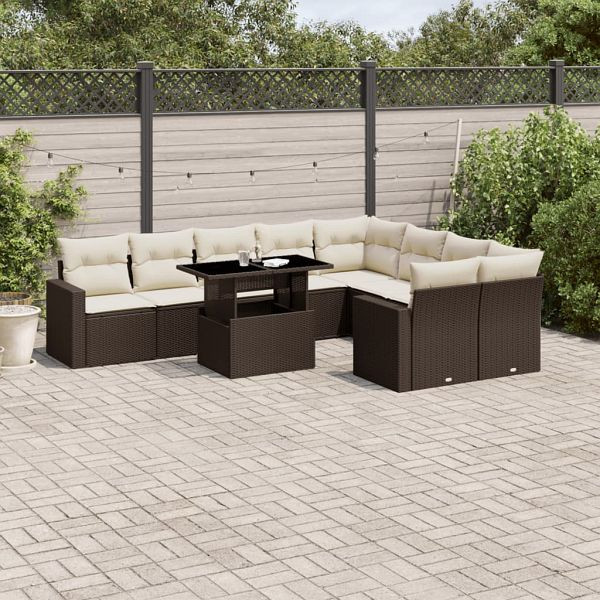 vidaXL 10-teilig Garten-Sofagarnitur mit Kissen Braun Poly Rattan, 3267503