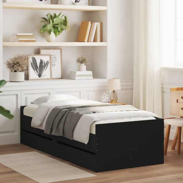 vidaXL Bettgestell mit Schubladen Schwarz 90x190 cm, 3207351