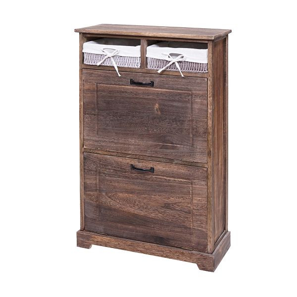 Mendler Schuhkipper HWC-H19, Schuhschrank Schuhregal Schuhablage, Massiv-Holz Shabby-Look Korb-Schublade 100x60x24cm, braun, 72670