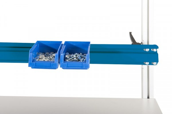 Manuflex ESD-Boxenträgerschiene für Alu-Aufbauportal, in Brillantblau RAL 5007, BxTxH = 1196 x 2 x 100 mm, Brillantblau, LZ8328.5007