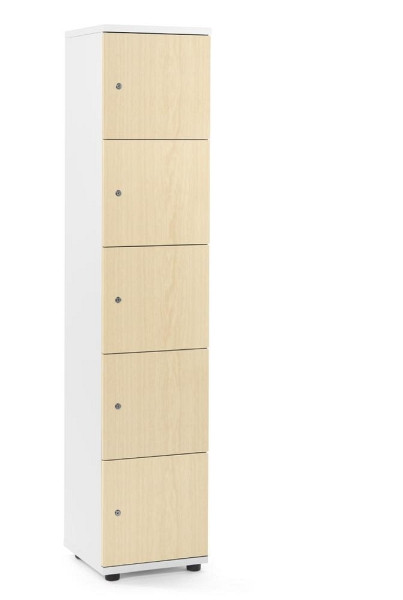 Deskin Schließfachschrank OFFICE-LINE mit 5 Fächern, Dekore Korpus Weiß, Türen Ahorn, H 1890 x B 400 x T 420 mm, Zylinderschlösser, 290012