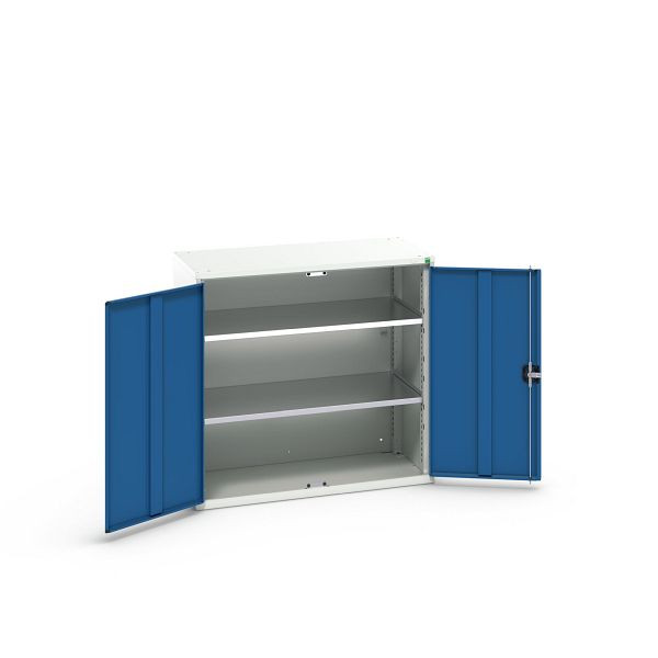 bott verso Flügeltürschrank, mit 2 Fachböden, BxTxH: 1050 x 550 x 1000 mm, Lichtgrau / Enzianblau, 16926259.11