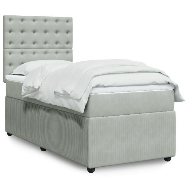 vidaXL Boxspringbett mit Matratze Hellgrau 100x200 cm Samt, 3294574