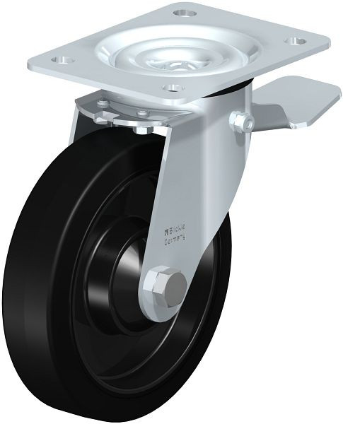 Blickle LE-POEV 161K-ST Stahlblech-Lenkrolle mit Anschraubplatte & Feststeller, Elastik-Vollgummi, Schwarz, 850149