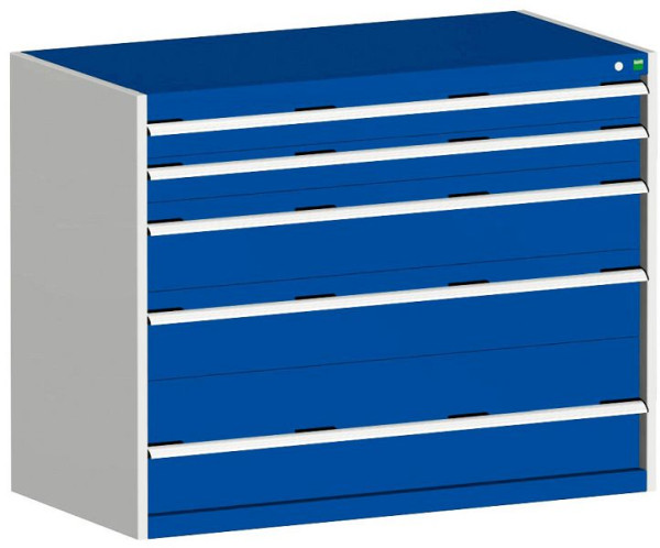 bott cubio Schubladenschrank bestückt mit 5 Schwerlastschubladen BxTxH: 1300 x 650 x 1000 mm, RAL 7035/5010, 40022122.11V